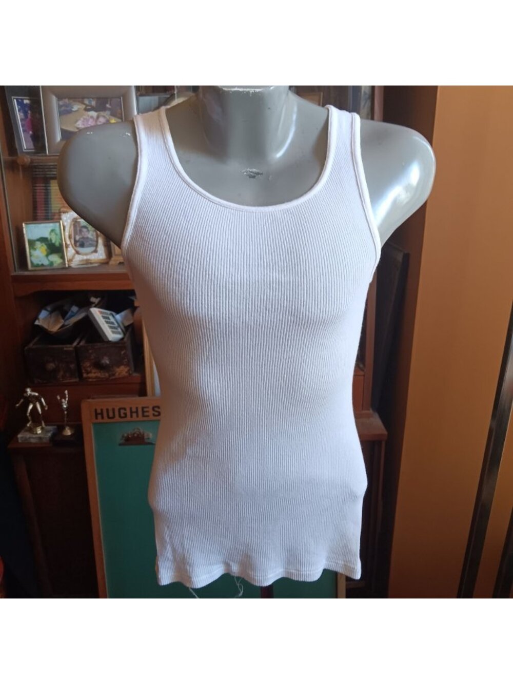 Vintage 90's Hanes Mens Ribbed White Tank Top Large 42-44 100% Cotton